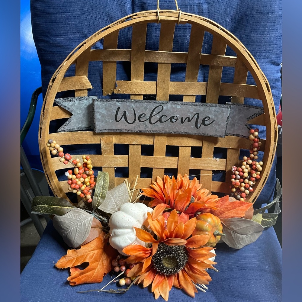 Welcome Tobacco Basket Farmhouse Welcome Wreath